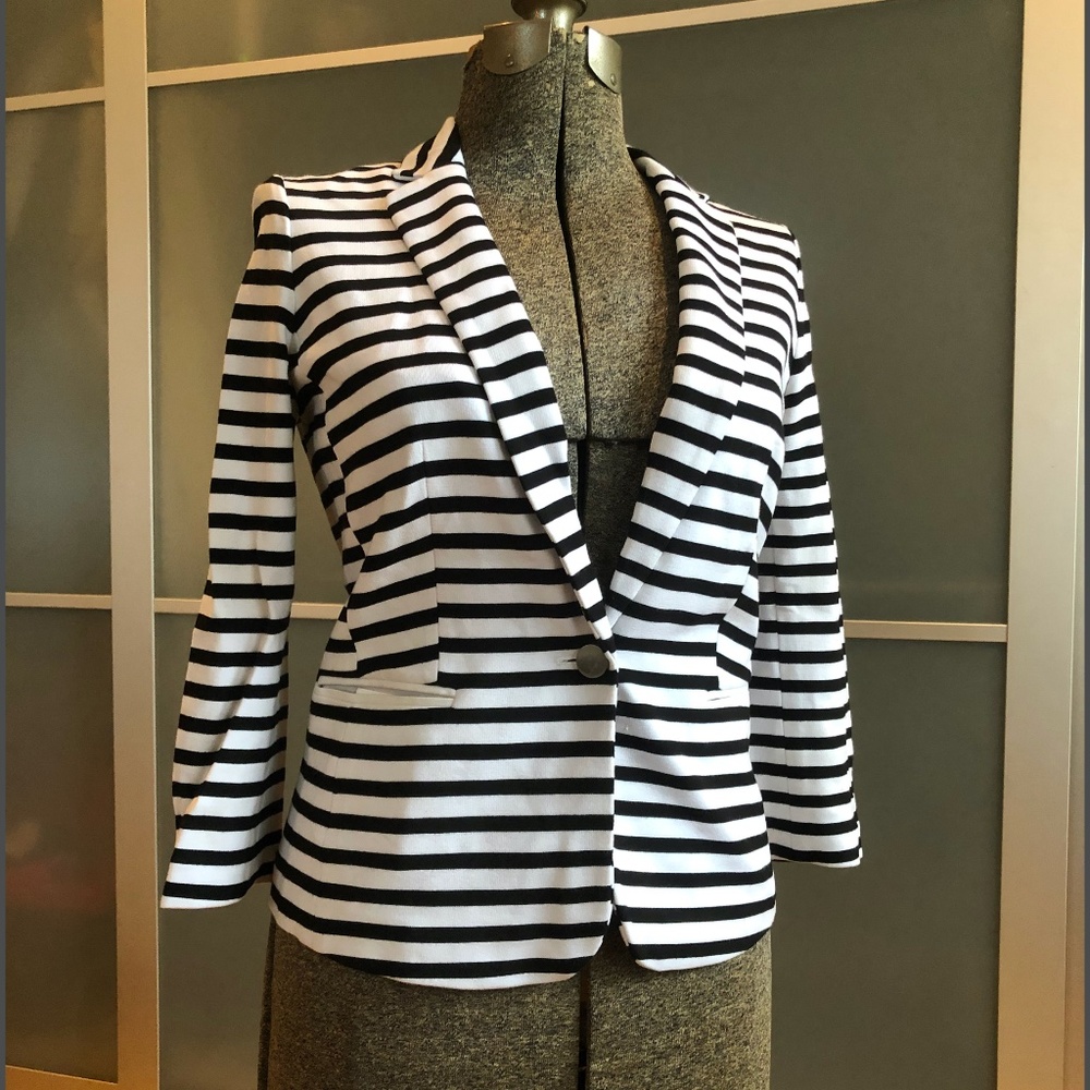 Black and white striped jersey blazer
